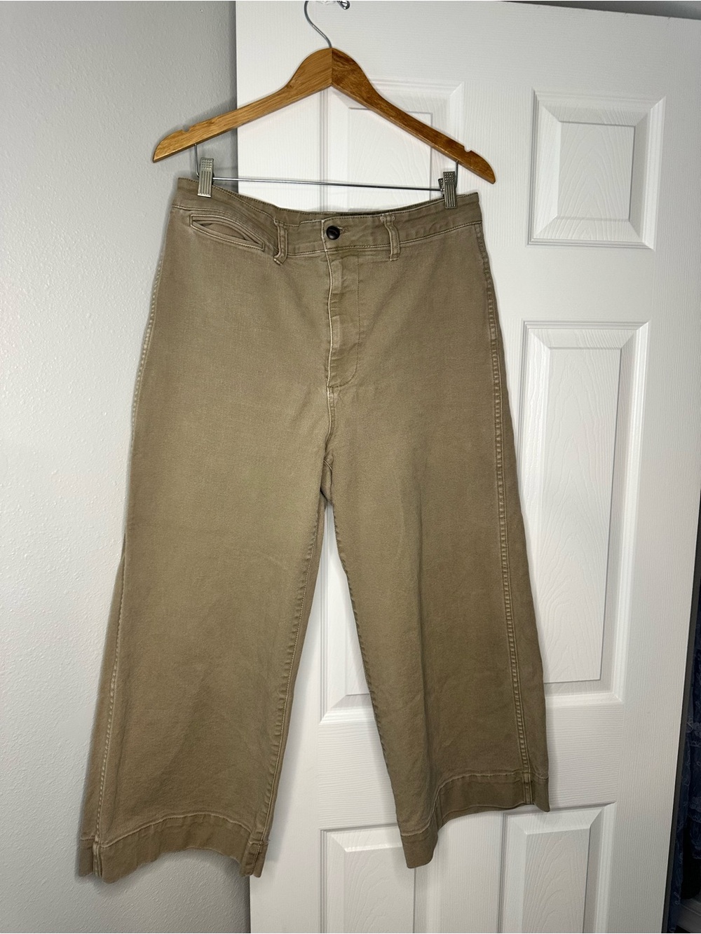 Madewell Khaki Canvas Wide Leg Cropped Pants Workwear 32